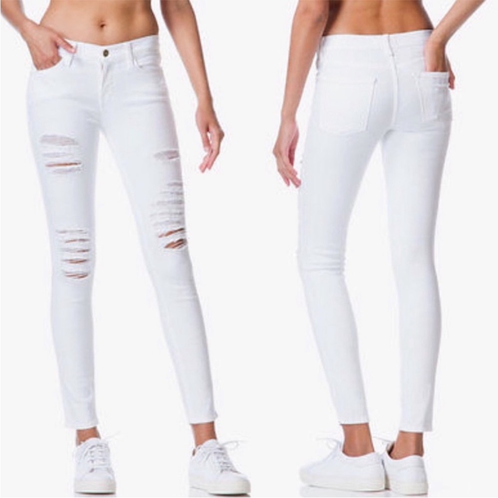 NWT Frame Denim Le Color Le Skinny White Blanc Distressed Jeans Size 23